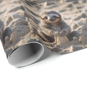 Sandy Shores: Baby Sloth Building Sand Castles, Wrapping Paper