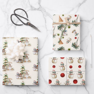 Sandy Snowman Beach Christmas Pattern Wrapping Paper Sheet