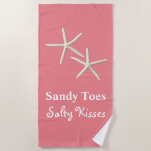 Sandy Toes Salty Kisses Coral Beach Towel