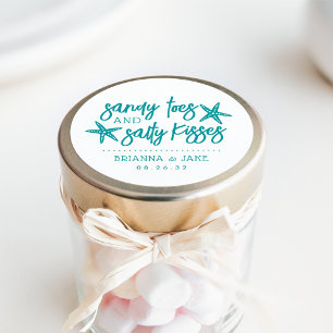 Sandy Toes, Salty Kisses Destination Wedding Favou Classic Round Sticker