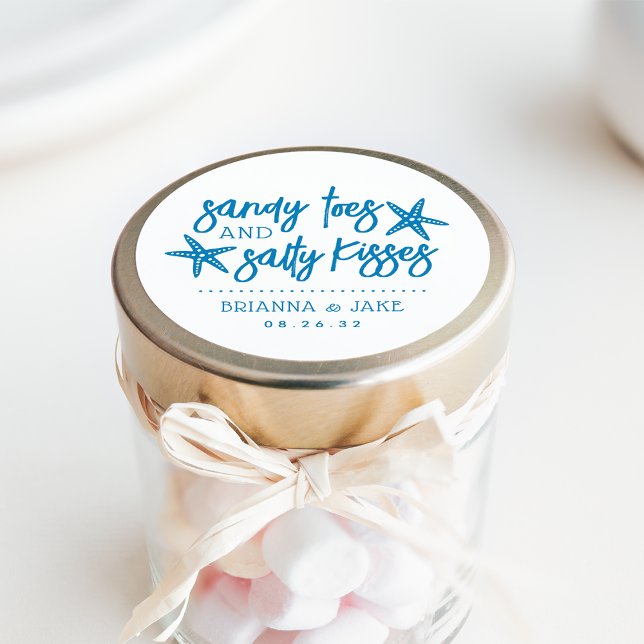 Sandy Toes, Salty Kisses Destination Wedding Favou Classic Round Sticker (Creator Uploaded)