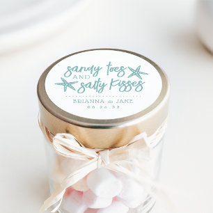 Sandy Toes, Salty Kisses Destination Wedding Favou Classic Round Sticker
