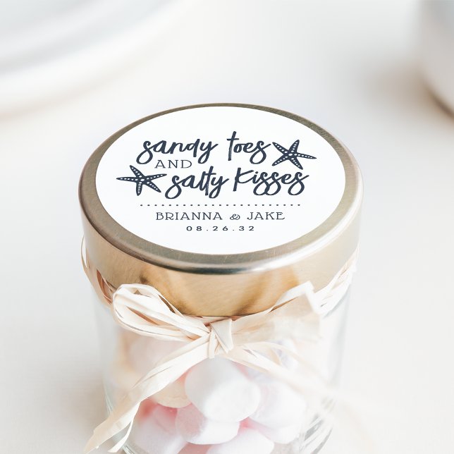 Sandy Toes, Salty Kisses Destination Wedding Favou Classic Round Sticker (Creator Uploaded)