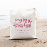 Sandy Toes & Salty Kisses Destination Wedding Tote Bag<br><div class="desc">A perfect favour or welcome bag for your destination wedding,  this beachy summer design features "sandy toes and salty kisses" in tropical pink lettering with two starfish. Personalise with your names and wedding date beneath.</div>
