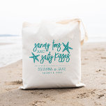 Sandy Toes & Salty Kisses Destination Wedding Tote Bag<br><div class="desc">A perfect favour or welcome bag for your destination wedding,  this beachy summer design features "sandy toes and salty kisses" in bright teal lettering with two starfish. Personalise with your names and wedding date beneath.</div>