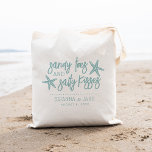 Sandy Toes & Salty Kisses Destination Wedding Tote Bag<br><div class="desc">A perfect favour or welcome bag for your destination wedding,  this beachy summer design features "sandy toes and salty kisses" in soft teal lettering with two starfish. Personalise with your names and wedding date beneath.</div>