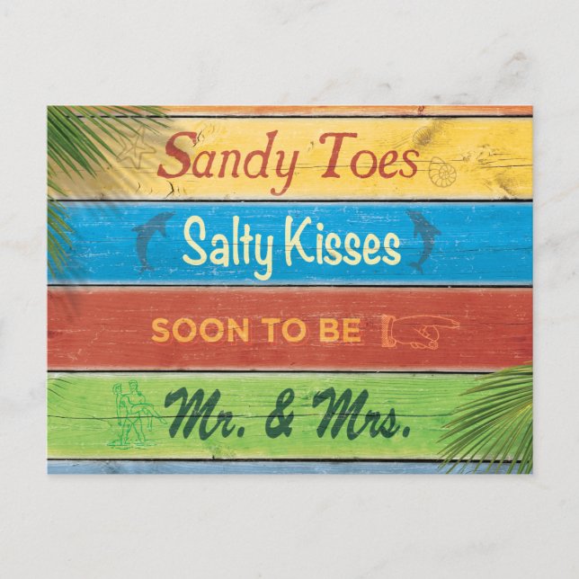 Sandy Toes Salty Kisses Save the Date Announcement Postcard (Front)