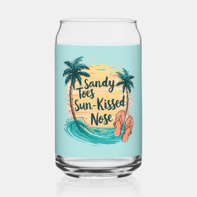 Sandy Toes Sun-Kissed Nose Beach Aesthetic Can Glass (Front)
