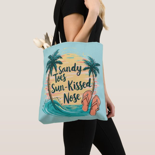 Sandy Toes Sun-Kissed Nose Beach Aesthetic Tote Bag (Close Up)