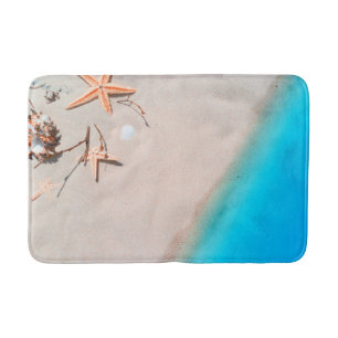 Sandy Tropical Beach Starfish Seashell Bath Mat