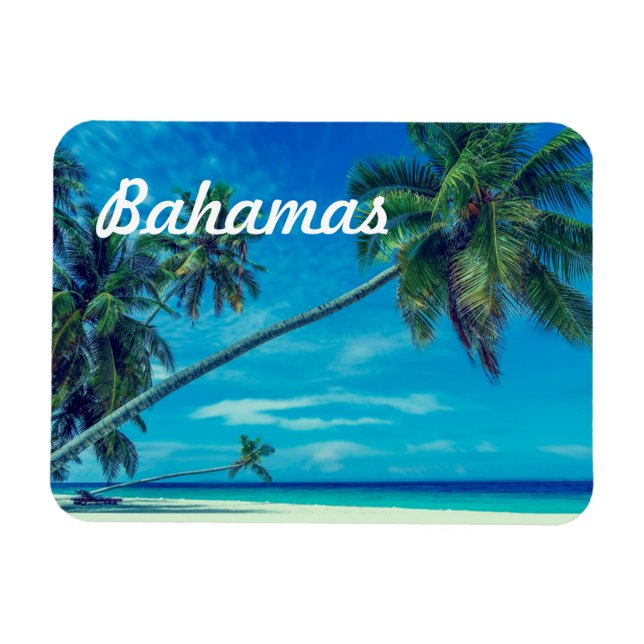 Sandy White Beach with Tropical Palms Bahamas Magnet (Horizontal)