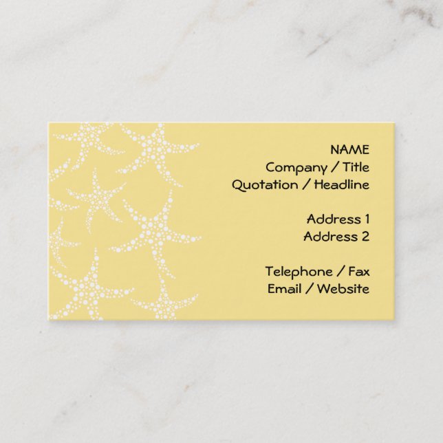 Sandy Yellow and White Starfish Pattern. Business Card (Front)