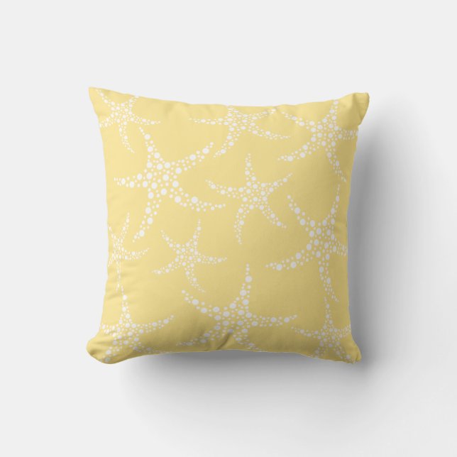 Sandy Yellow and White Starfish Pattern. Cushion (Front)