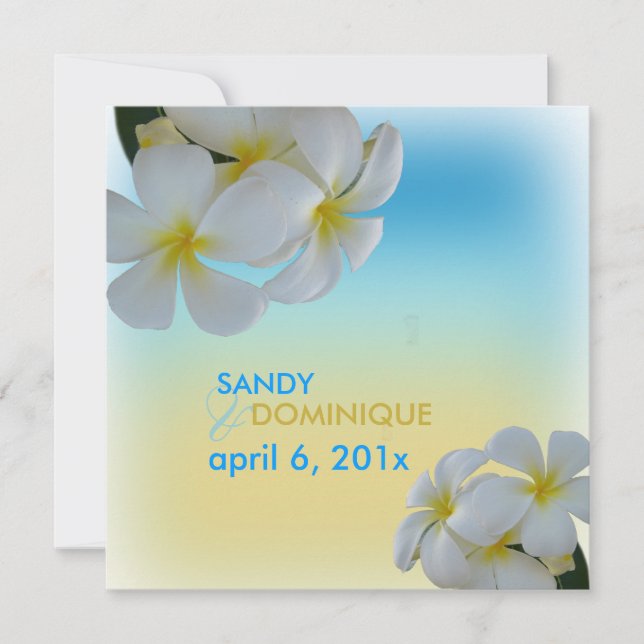 Sandybeach, plumerias destination wedding invitation (Front)