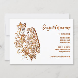 Sangeet Henna Mehndi Mhindi Hindi bride groom chic Invitation
