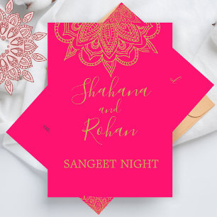 Sangeet Indian Style Pink Gold Colour Elegant Invitation