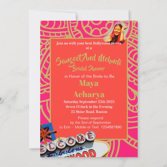 Sangeet Mehndi Henna Bridal Shower Bollywood  Invitation (Back)