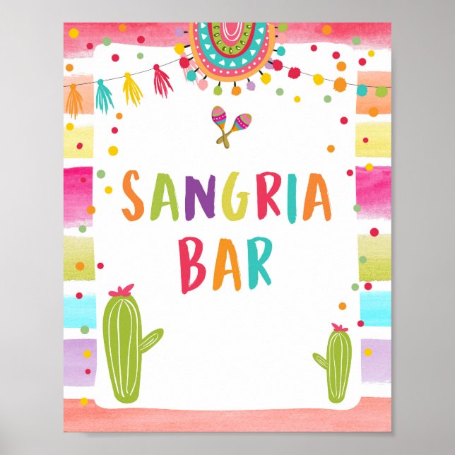 Sangria Bar Drinks Cactus Fiesta Party Table Sign (Front)