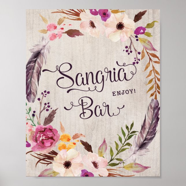 Sangria Bar Sign Rustic Baby Shower Wedding Favour (Front)