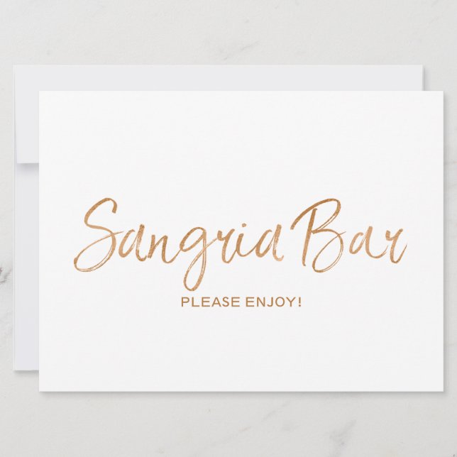 "Sangria Bar" Sign Wedding | Stylish Gold Rose (Front)