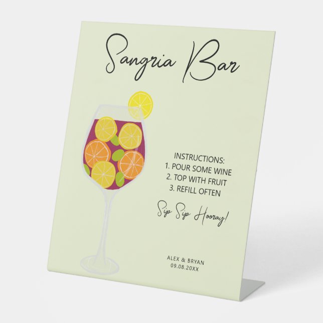 Sangria Bar Wedding, Bridal Shower, or Party Menu Pedestal Sign (Front)