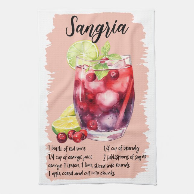 Sangria Cocktail Recipe Tea Towel (Vertical)