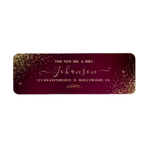 Sangria+Faux Gold Glitter Return Address Label