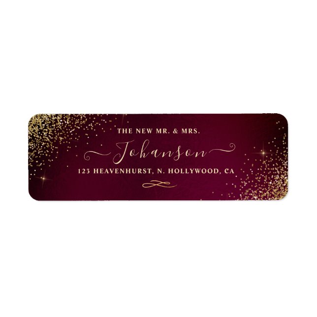 Sangria+Faux Gold Glitter Return Address Return Address Label (Front)