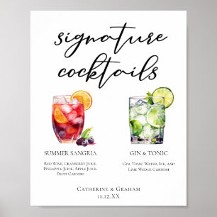 Sangria Gin & Tonic Signature Cocktails Menu Poster