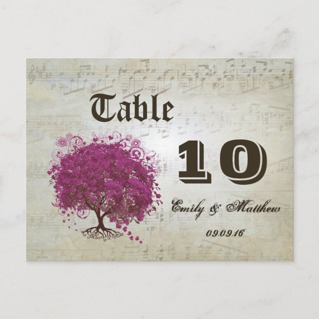 Sangria Heart Leaf Tree Table Number Postcard (Front)