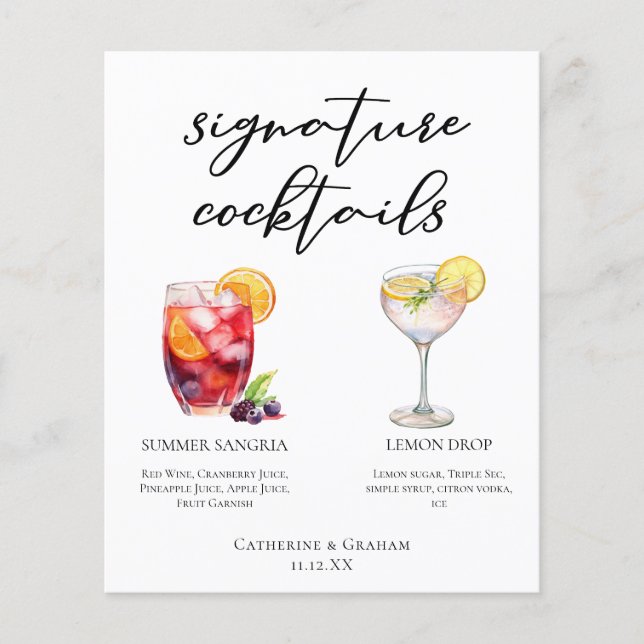 Sangria Lemon Drop Signature Cocktails Menu (Front)