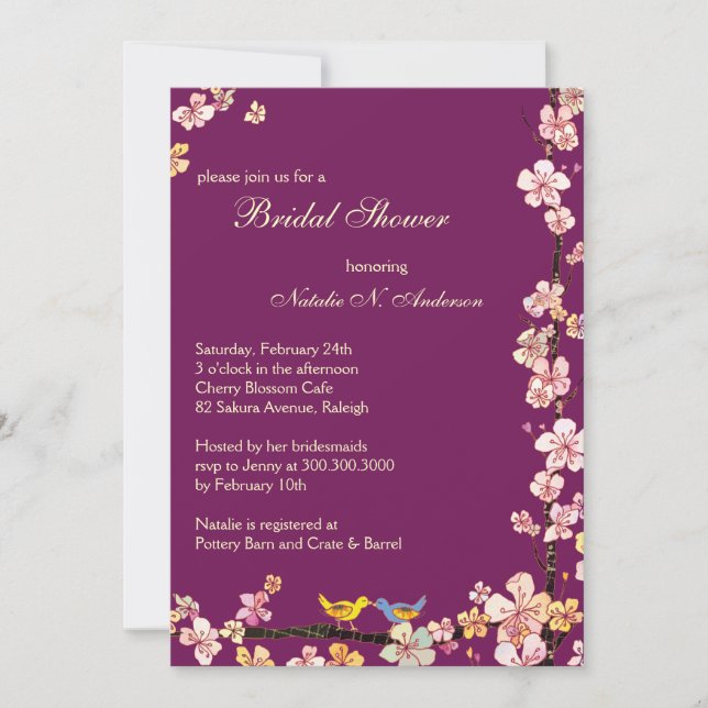 Sangria Love Birds Floral Bridal Shower Invitation (Front)