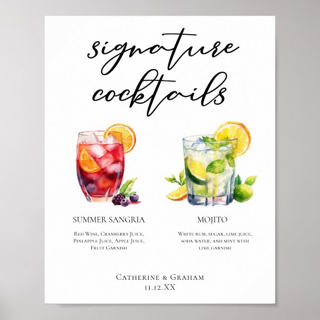 Sangria Mojito Signature Cocktails Custom Menu Poster (Front)
