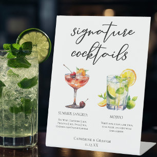 Sangria Mojito Signature Cocktails Wedding Menu Pedestal Sign