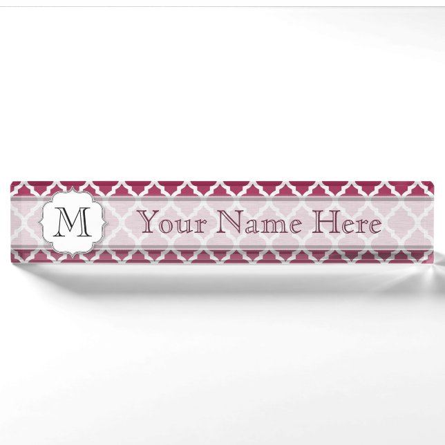 Sangria Moroccan Tile with Customisable Monogram Nameplate (Front)