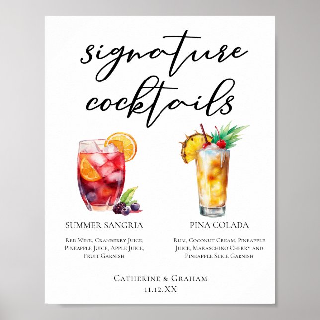 Sangria Pina Colada Signature Cocktails Menu Poster (Front)