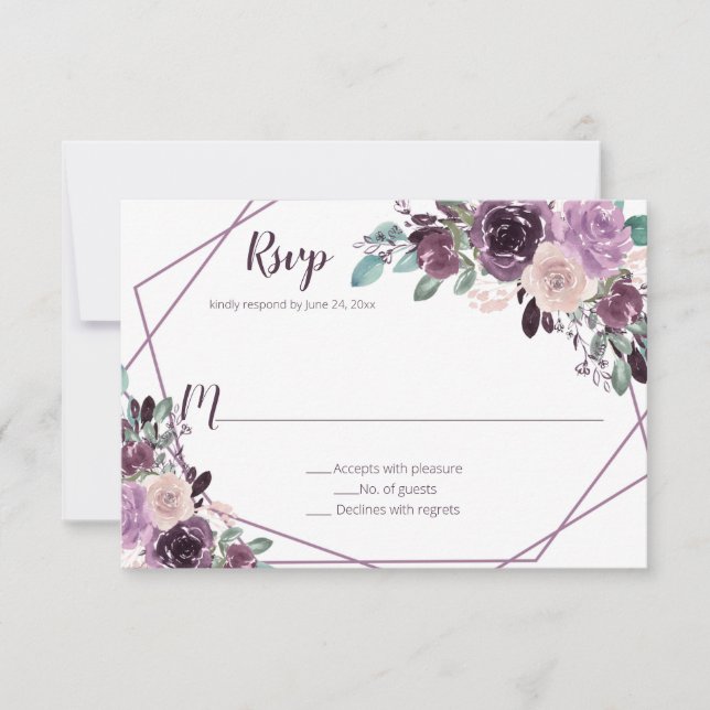 Sangria Purple Floral Geometric | RSVP Card (Front)