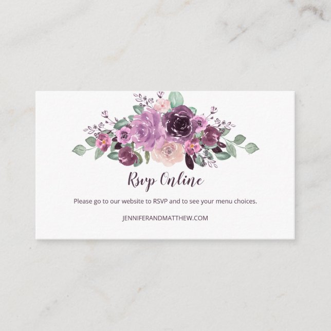 Sangria Purple Mauve Floral RSVP Online | Enclosure Card (Front)