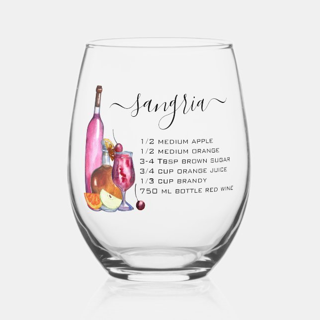 Sangria Recipe  Stemless Wine Glass (Front)