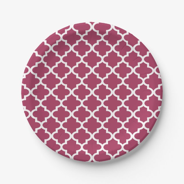 Sangria Red Moroccan Tile Trellis Pattern Paper Plate (Front)
