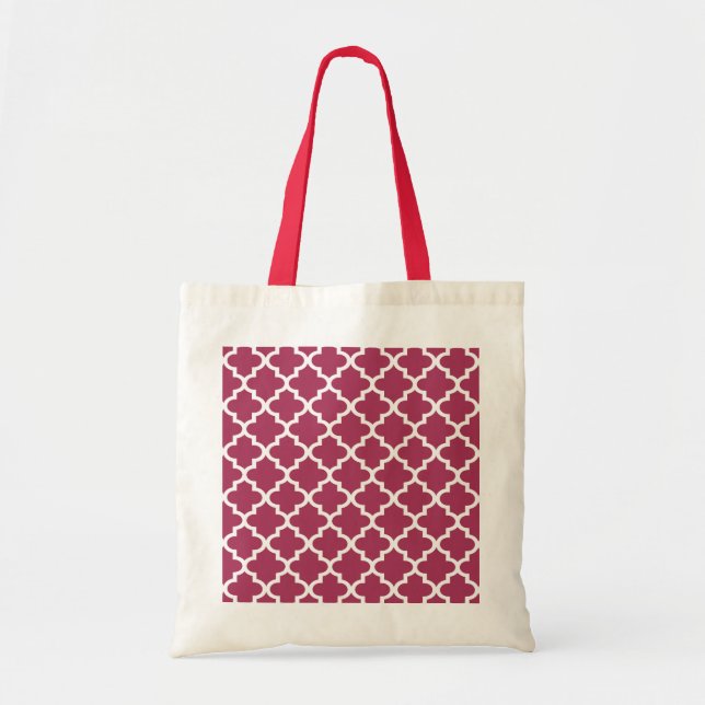 Sangria Red Moroccan Tile Trellis Pattern Tote Bag (Front)