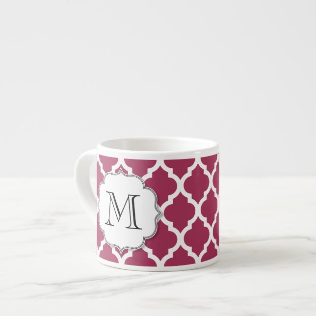 Sangria Red Moroccan Tile w/ Customisable Monogram Espresso Cup (Front Left)