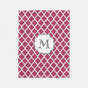 Sangria Red Moroccan Tile w/ Customisable Monogram Fleece Blanket