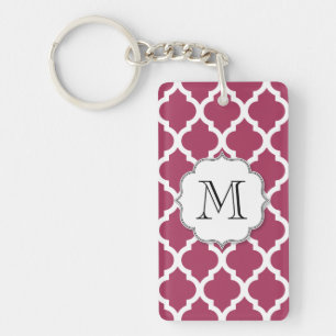 Sangria Red Moroccan Tile w/ Customisable Monogram Key Ring