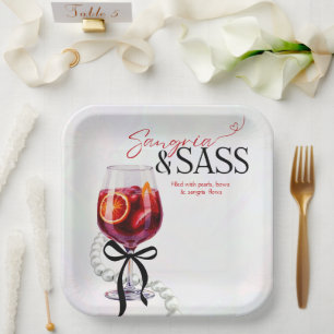 Sangria & Sass, Pearls, Bows Paper Plate