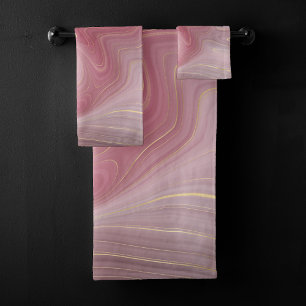 Sangria Strata Moody Pink and Purple Luxe Agate Bath Towel Set