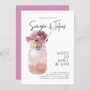 Sangria & Tapas Summer Cocktail Party Bright Pink Invitation