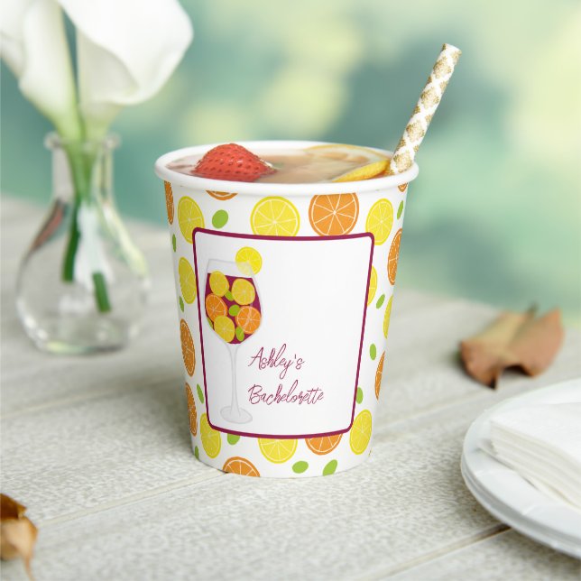 Sangria Wedding, Bachelorette, or Bridal Shower Paper Cups (Insitu)