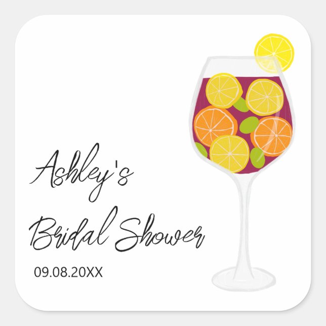 Sangria Wedding, Bachelorette, or Bridal Shower Square Sticker (Front)