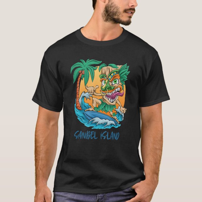 Sanibel Island Florida Beach Vacation Surfing Tiki T-Shirt (Front)